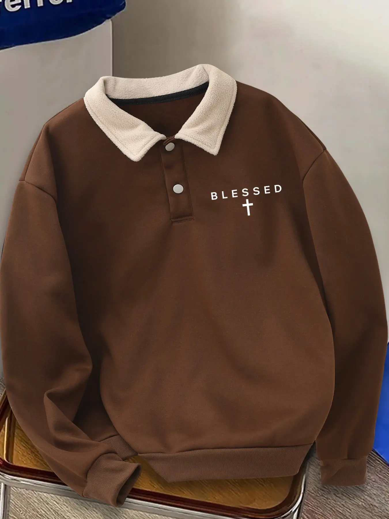 Men's Fall Winter Letter Print Polo Neck Sweatshirt, Casual Outdoor Fitted Long Sleeve Pullover, Graphic Patterned Hoodie