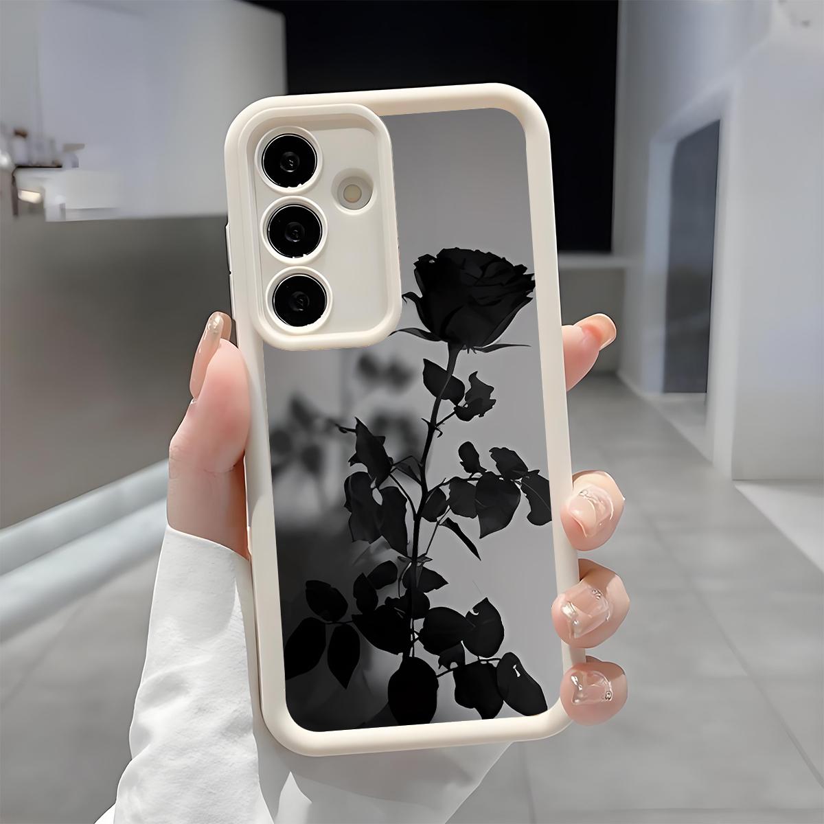 Black Rose Pattern Phone Case, Enhanced Camera Protection,Shockproof Skin-Friendly Touch Soft Cover for Samsung Galaxy S21 S22 S23 S24 S25 S26 Ultra Plus FE A13 A14 A15 A16 A17 A33 A34 A35 A36 A52 A53 A54 Note20