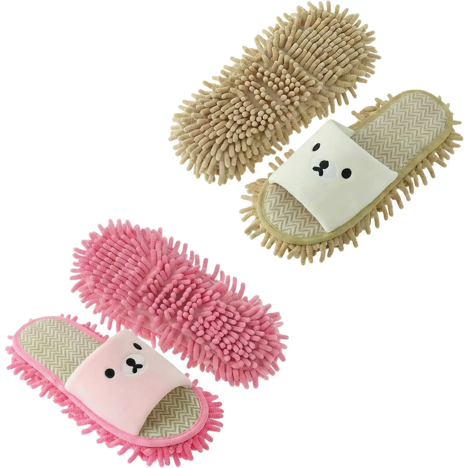 2 Pairs Mopping Slippers for Floor Cleaning, Mop Shoes,  Beige M Size | Microfiber Slippers for Men & Women, Suitable for , Kitchen and Bathroom Use, Detachable, Practical Household Helper