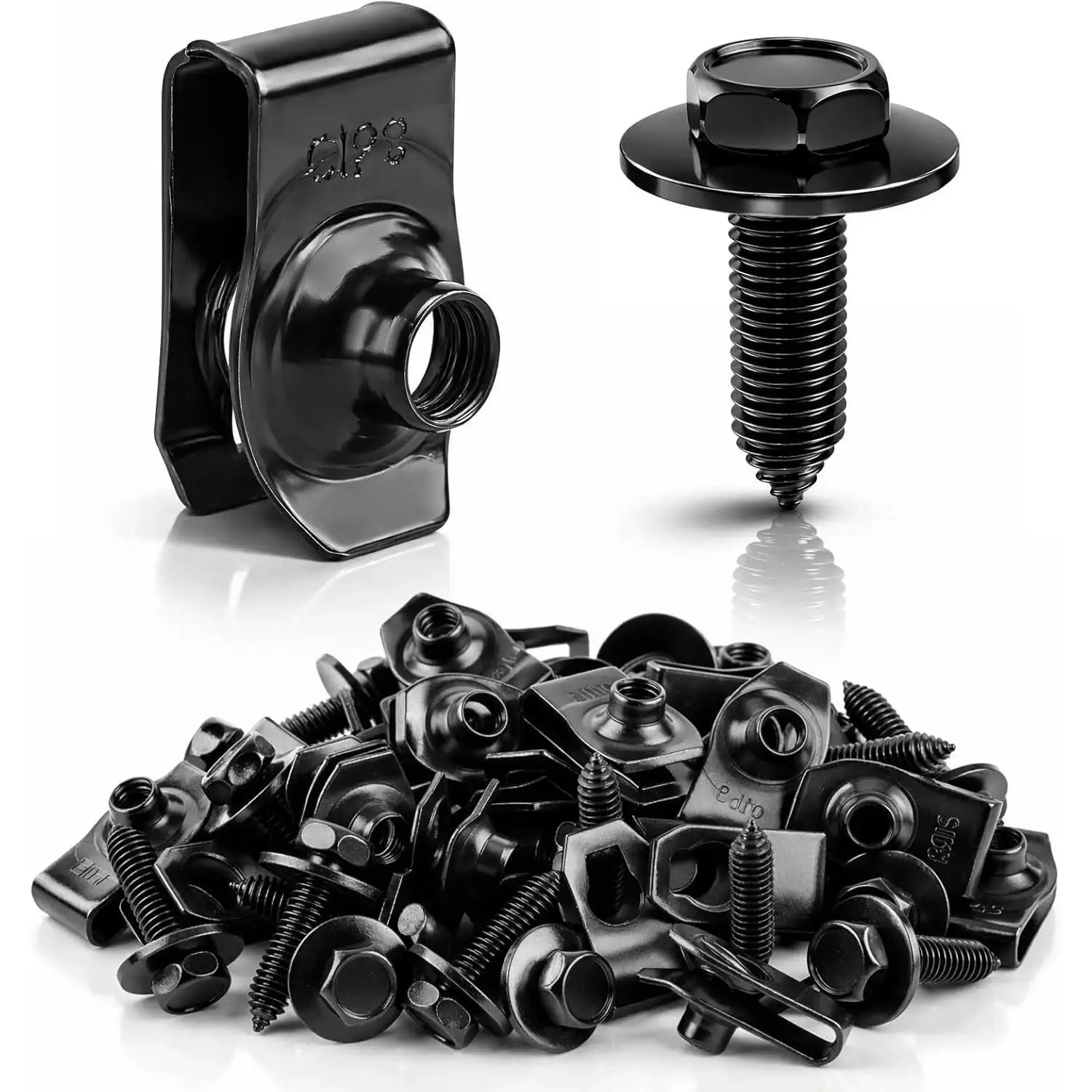 50PCS 1/4 Body Bolts & U-Nut Clips Kit for Fender Bumper Engine Cover Splash Shield Fastener Retainer Clips, Automotive Universal Screws Black(25 Sets)