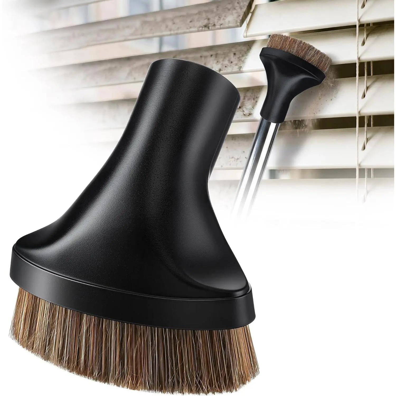 Soft Horsehair Vacuum Brush Attachment for 1-1/4" Vacuum Attachments, High-Density Bristles for Delicate Surface Dusting, Ideal for Furniture Cleaning & Tight Space Clean, Elliptical Shape