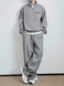 Oversized Matching Tracksuit Set for Men Slouchy Drop Shoulder Half-Zip Hoodie with Drawstring Sweatpants Casual Comfort Lounge Set Athleisure Sweatsuit Street Style Cozy Boy Fall Winter Outfits