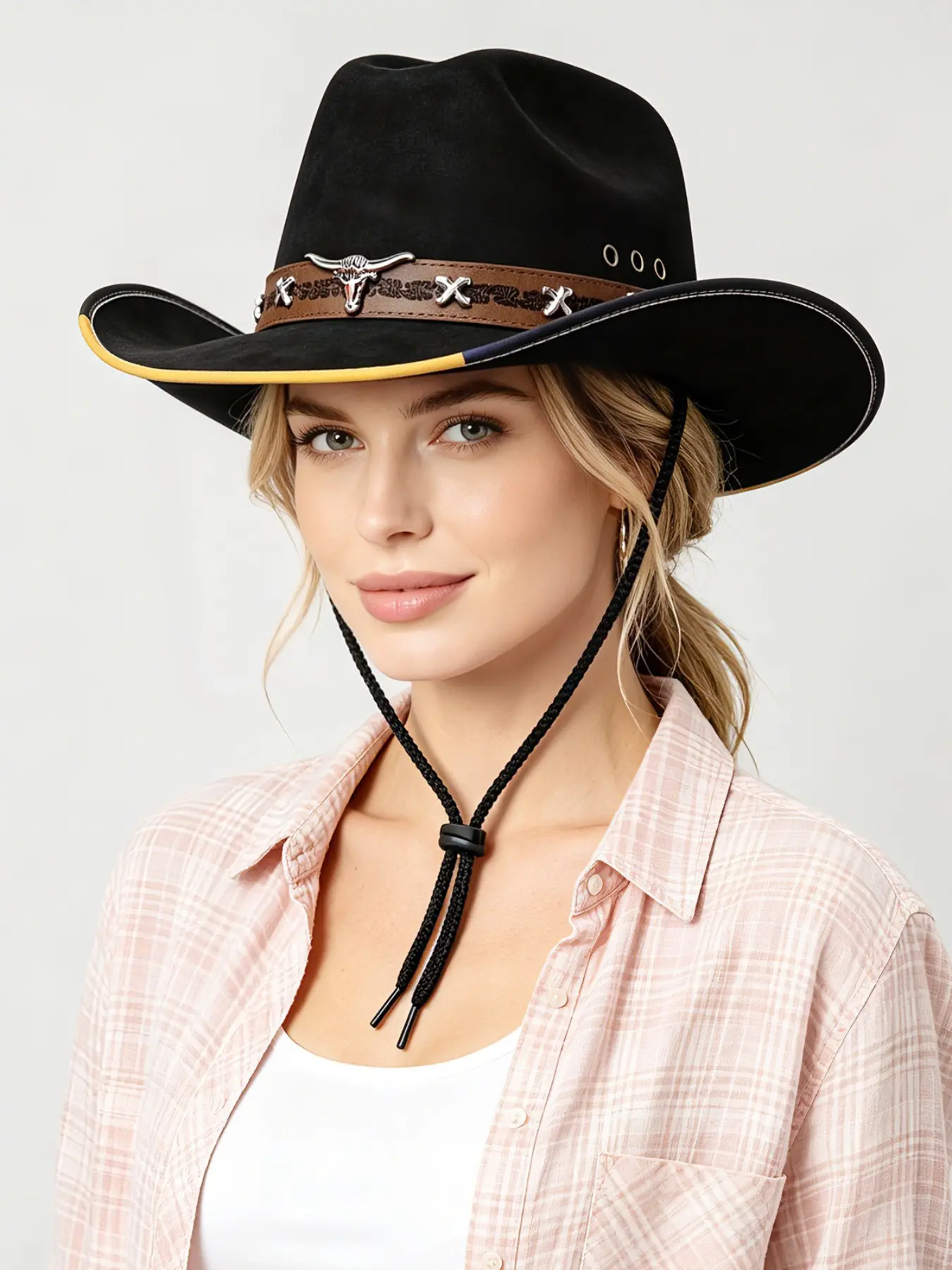 European and American style four season fashion color border solid color denim hat classic X rivet cow head strap decoration men's and women's