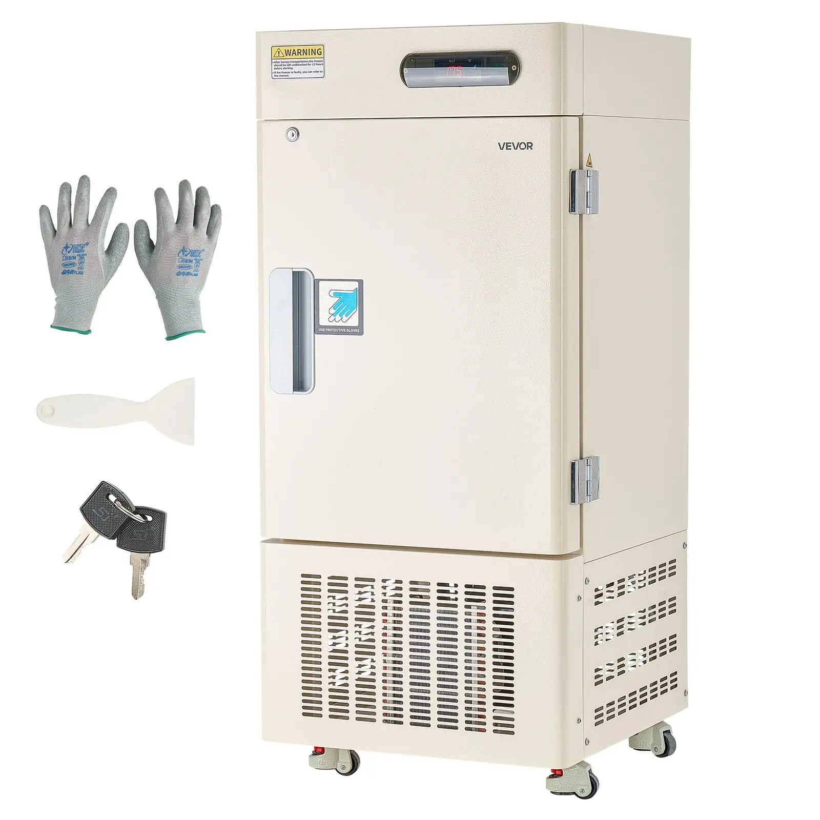 VEVOR 28L Ultra Low Temperature Freezer, AC110-120V, -40 to -123 Temp Control, 304 Stainless Steel Liner, Digital Display, Rollers, Lab Freezer for Laboratory Samples Storage