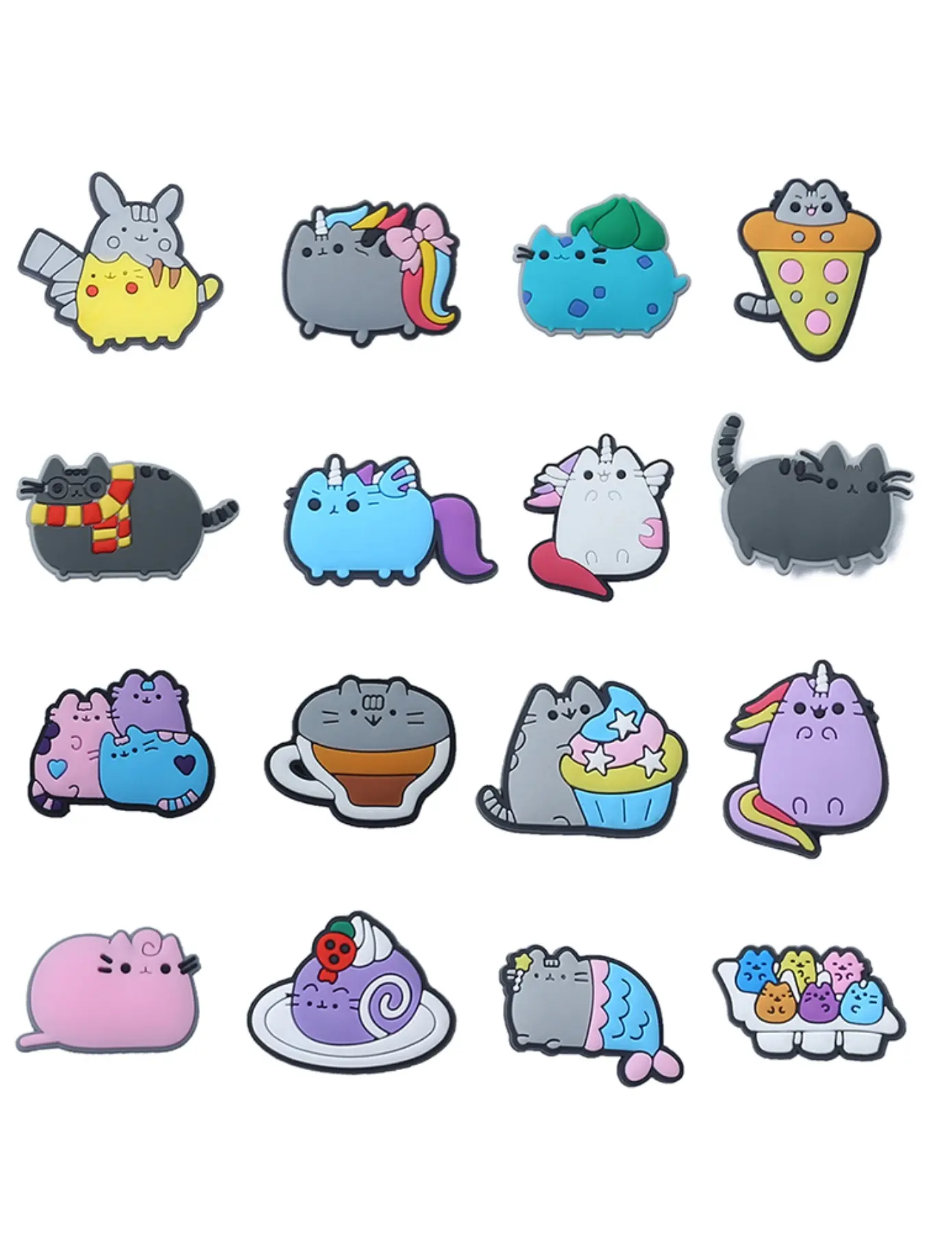 16Pcs Cartoon Pusheen Shoe Accessories, High-Quality Crocs Decorations, Ideal Gift for Fashionistas, Perfect Christmas Present