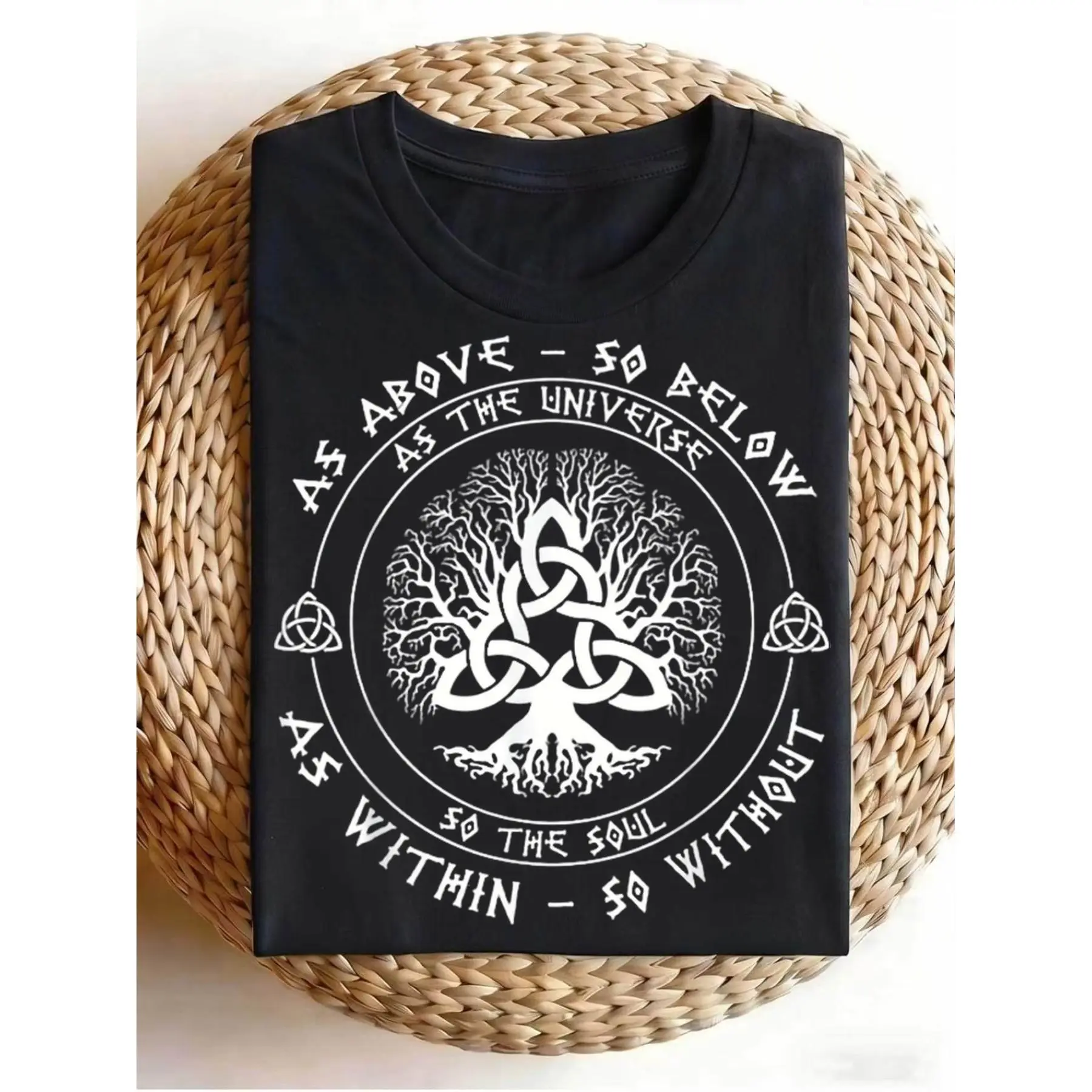 Men's Vintage Celtic Knot T-shirt - "Tree of Life and Kabbalah" design, short-sleeved round-neck vintage print T-shirt, suitable for casual wear, themed events, and Celtic attire