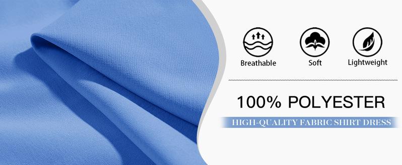 FMEYOA Womens Casual Button Down Shirt Dress Long Sleeve Collared Pleated Swing Mini Dresses