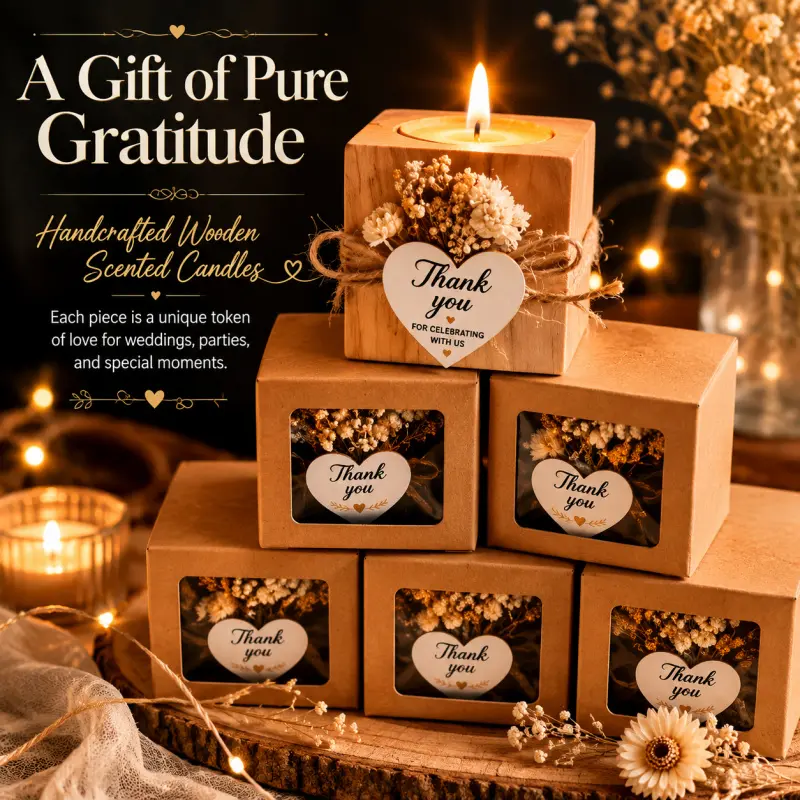 6-Piece Handcrafted Wooden Scented Candle Set, Warm Gratitude Gift with Exquisite Packaging, Ideal for Weddings, Parties, Decor & Special Occasions, Perfect as Thank You Souvenirs & Favors