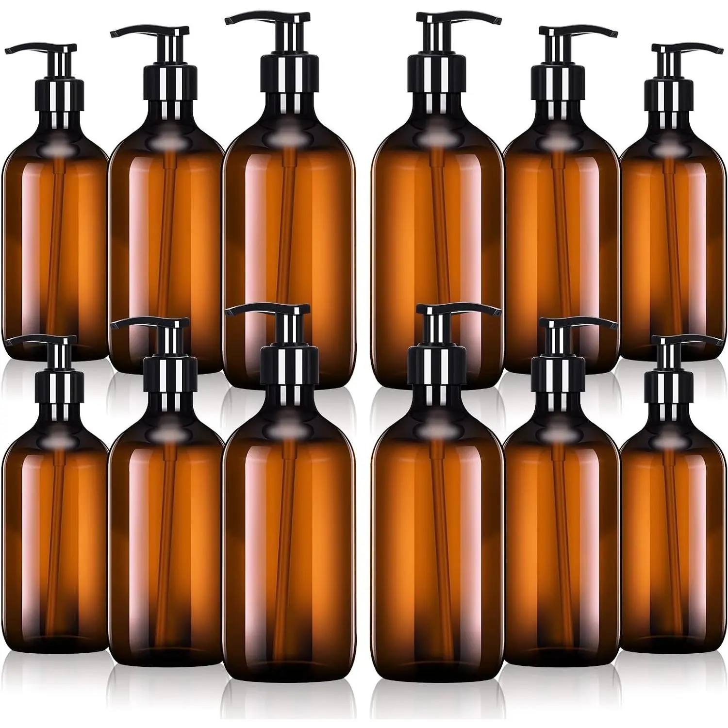 12 Pack 16.9 oz Amber Plastic Pump Bottles, Refillable Empty Dispensers for Soap, Hand Sanitizer, Cosmetic Lotion, Body Wash, Conditioner, Bathroom, Kitchen, TravelGift