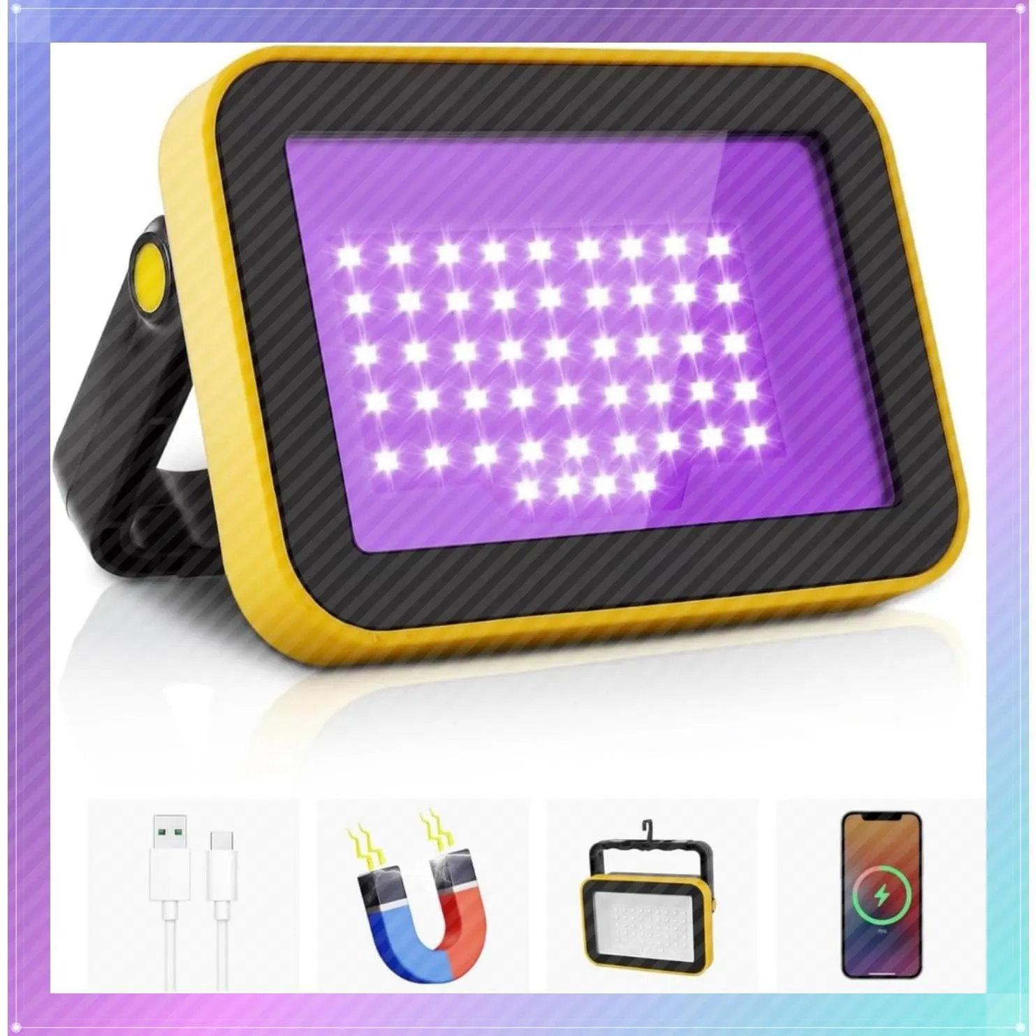 Rechargeable 400nm LED Black Light, Battery Powered Portable UV Flood Light for Neon Glow Party, Catfishing, Halloween, Glow-in-the-Dark Decorations, 1 PackGift