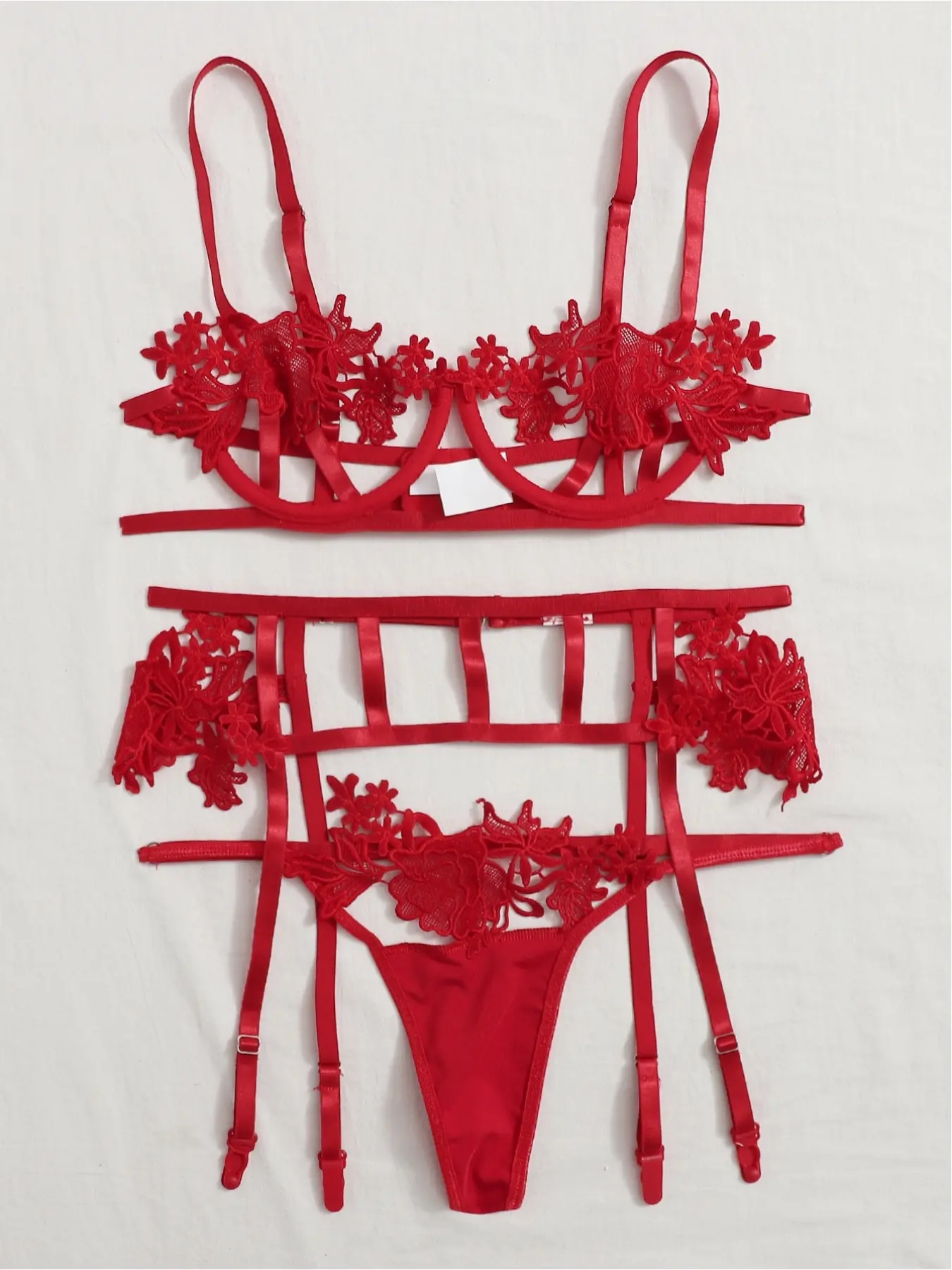 Apple Shape Friendly Three Piece Boudoir Lingerie Set, Underwire Support Basque Bodice , Tummy-Smoothing Feminine Intimates