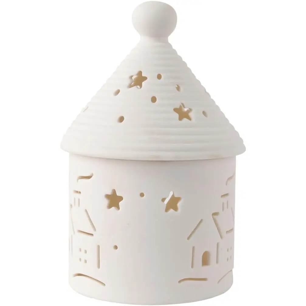 Ceramic House Christmas Decoration Tealight Holder  Candle Holder Matt White for Mantel Windows Decoration
