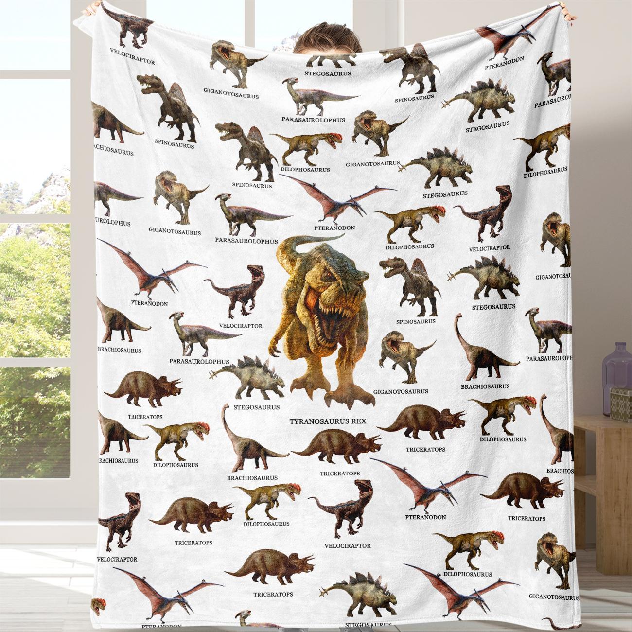 Dinosaur Print Cozy Blanket, 1 Count Soft Comfortable Warm Napping Throw, Sleeping Bedding Supplies for Home Office Travel Decorative Giftable Blankets #TOP PICKS