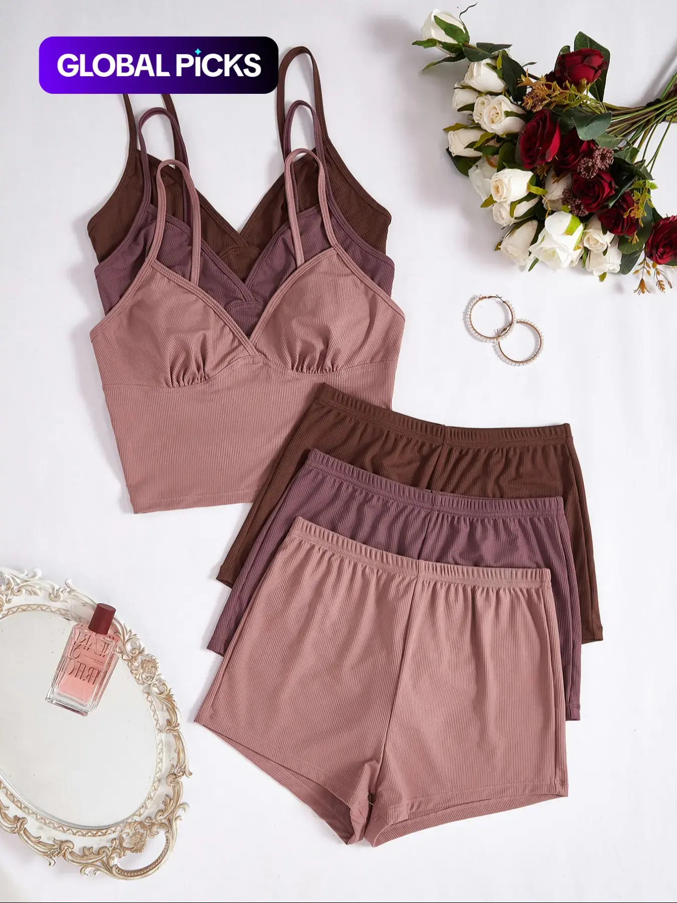Women's Solid Color Crop Cami Top & Medium Elastic Waist Shorts Pyjama Set, Casual Comfy Chic Spaghetti Strap Camisole & Shorts Pj Set, Ladies Summer Sleepwear