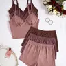 Women's Basic Solid Color Crop Cami Top & Medium Elastic Waist Shorts Pyjama Set, Casual Comfy Chic Spaghetti Strap Camisole & Shorts Pj Set, Ladies Summer Sleepwear #GLOBAL PICKS