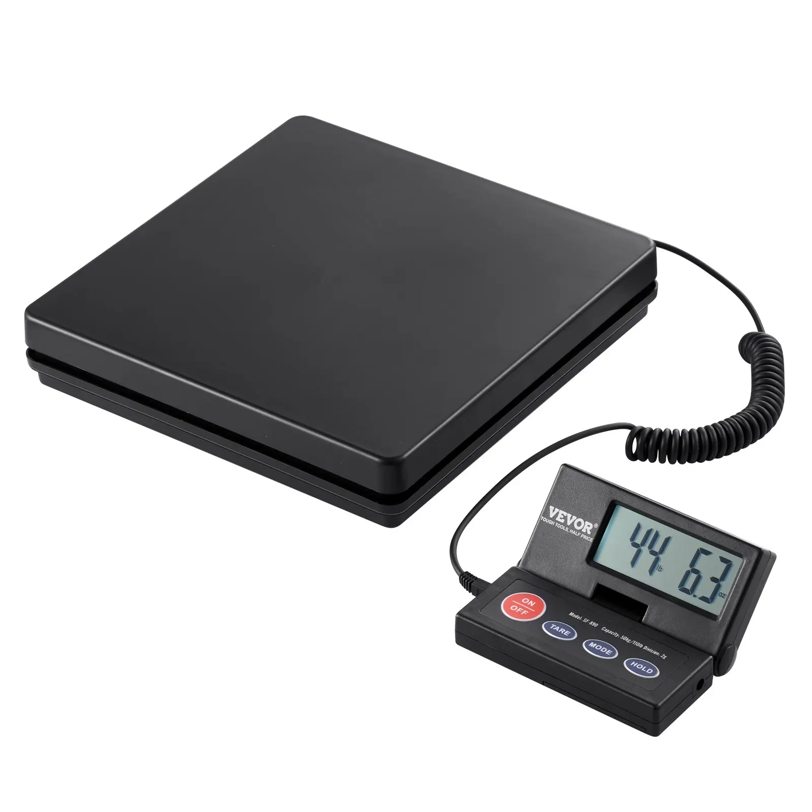 VEVOR Digital Shipping Scale, 110 lbsx 0.07 oz. Heavy Duty Postal Scale with Timer, Tare, Hold Function, 90 Foldable LCD Screen Package Scale for Laggage, Home, Post Office, AC/DC Powered, FCC Liste, Abs Plastic, Foldable Screen
