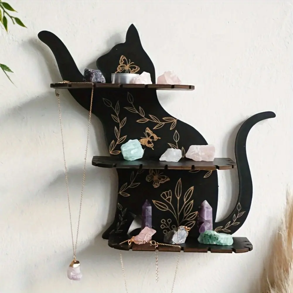 Large 3-Layer Wooden Cat Wall Shelf, Animal Theme Multi-Functional Wall Decor, Perfect for Home Office, Ideal Gift for Friends