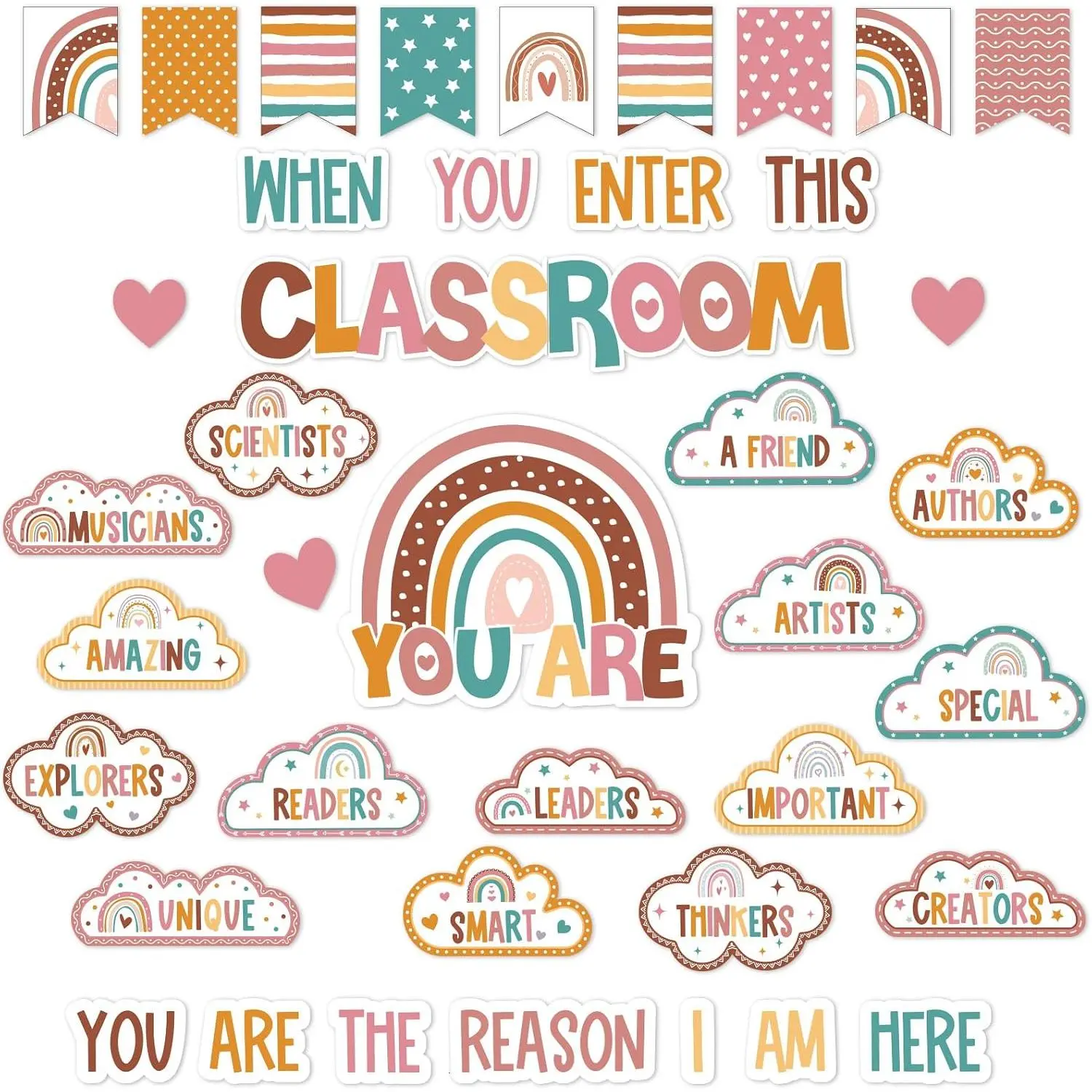 40 count Boho Affirmation Bulletin Board Set Motivational Classroom Decoration Growth Mindset Decor Positive Affirmations Accents Cutouts for School Wall Decor