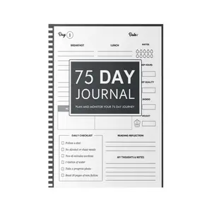 Spiral Seventy Five Day Challenge Journal, Daily Health Tracker Notebook with Meal Workout Water and Sleep Log, Coil Bound Self Improvement Workbook for Men and Women