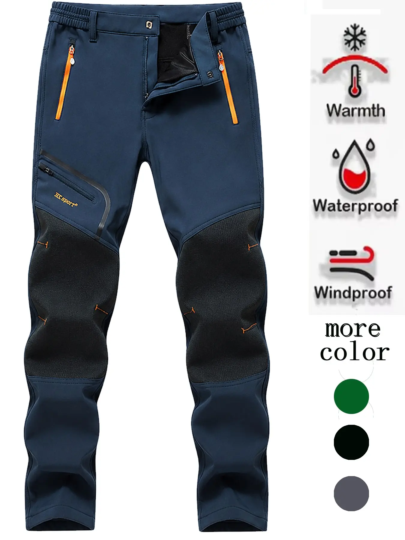 Men's Waterproof Hiking Pants, Outdoor Fleece Lined Snow Ski Pants, Winter Softshell Snowboard Pants, Comfortable and Durable