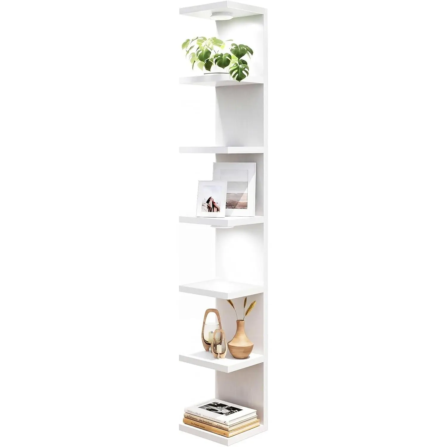 Wall Decor 7 Tier Wall Shelf Unit Floating Shelves with LED Lights Lack Shelf for Home Organizer Display White