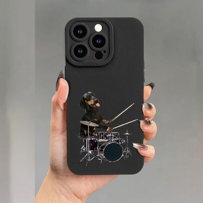 New Creative Drum Dog Pattern Phone Case, TPU Shockproof Full Protection Case, Suitable for iPhone 17/16/15/14/13/12/11 PRO MAX PLUS AIR E XS and PROMAX MINI, Ideal Gift for Friends and Family, MS1235