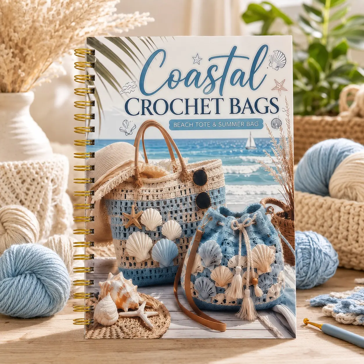 Coastal Crochet Bag Guide for Beginners, Beach Tote and Summer Bag Design, Shell Decorated Simple Crochet Pattern, DIY Craft Project Manual