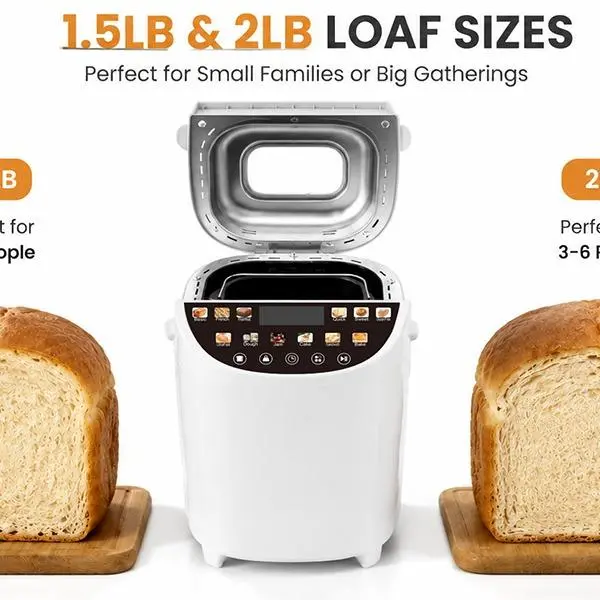 Electric Bread Maker Machine, 2LB, 12-IN-1, Gluten-Free, Nonstick Pan, 2 Loaf Sizes, Keep Warm Function, 120V Plug, Auto Bake, Home Kitchen Household Appliance Essentials