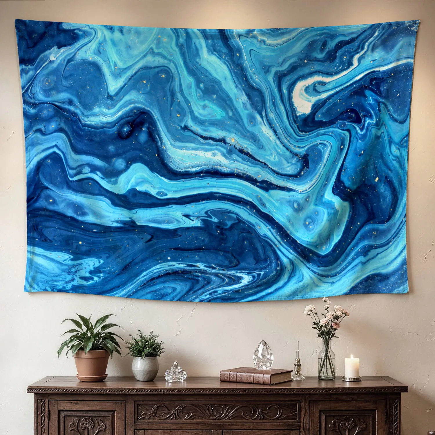 Blue Abstract Marble Liquid Art Wall tapestry, Large size Printed Horizontal Tapestry blanket, Polyester Fabric Wall Hanging for living room, bedroom, No Installation Required, Indoor, Outdoor, Gift for Family and Friends