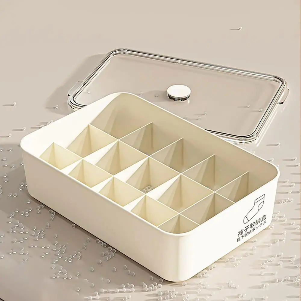 Plastic Underwear Storage Box with Cover - 10/15 Grids for Panties & Socks, Dustproof Compact Reusable Home Organizer with Stable Stacking Function, Compact Reusable Storage Boxes, Organizer Storage Boxes, Compartments Storage Boxes