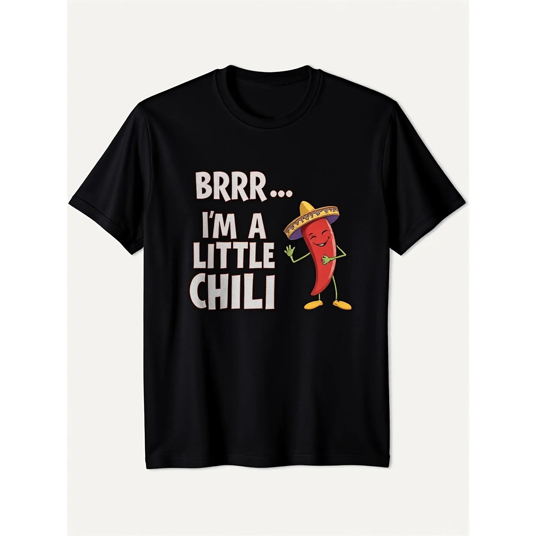 [100% Cotton] 100% Cotton  Funny Chili Pepper Graphic T Shirt BRRR I'm A Little Chili Print Short SleeveTop Casual Daily Wear Black Tee Daily Comfort Wear Mountain Bike AccessorieCasual Round Neck Tee LightweigHappy Mother Day Shirt for Mom Best Mom Ever