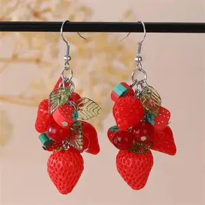 Personalized Lemon Orange Strawberry Grape Earrings with Long Tassel Resin Fruit Dangle Earrings Bohemian Trendy  Gift multiple pierce