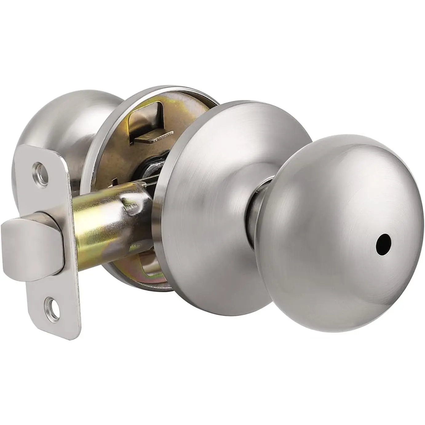 Brushed Nickel Mushroom Door Knob Lockset - Keyless Interior Lock with Adjustable Latch (Inches/MM) for Bedrooms/Bath, 1 Pack