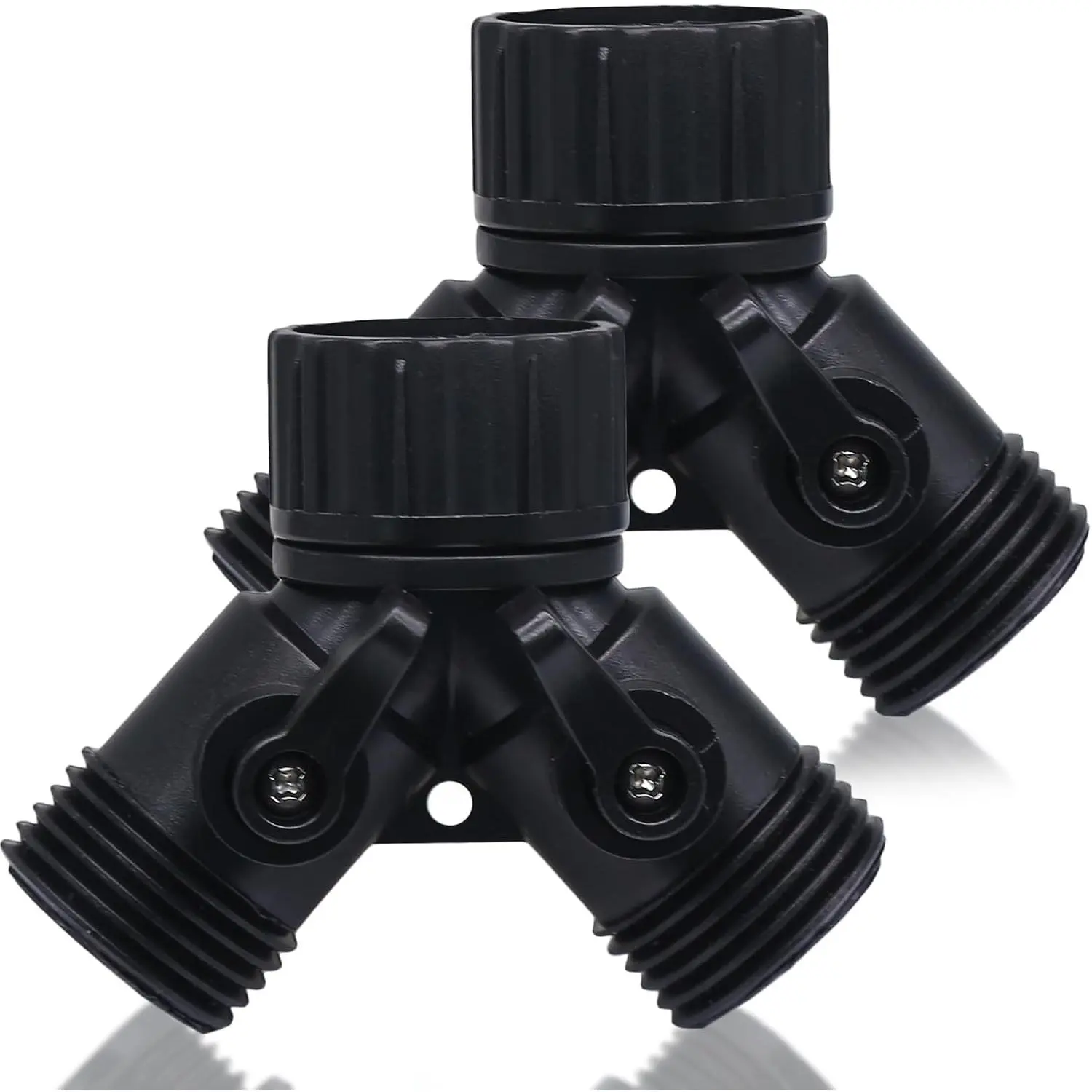 2 Way Y Splitter for 3/4" Garden Hose, Black, 2 count | Plastic Hose Connectors, Faucet Watering Shut Off Valves, For Irrigation