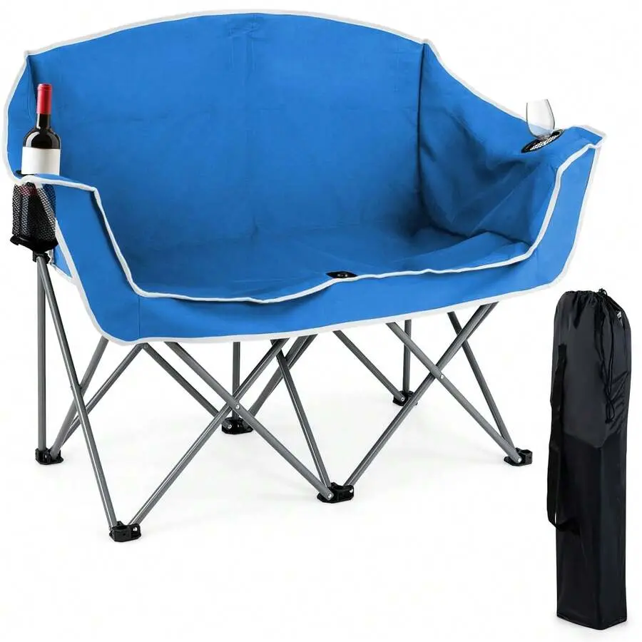 Folding 2-Person Couch W/2 Cup Holders Dual Back Pockets