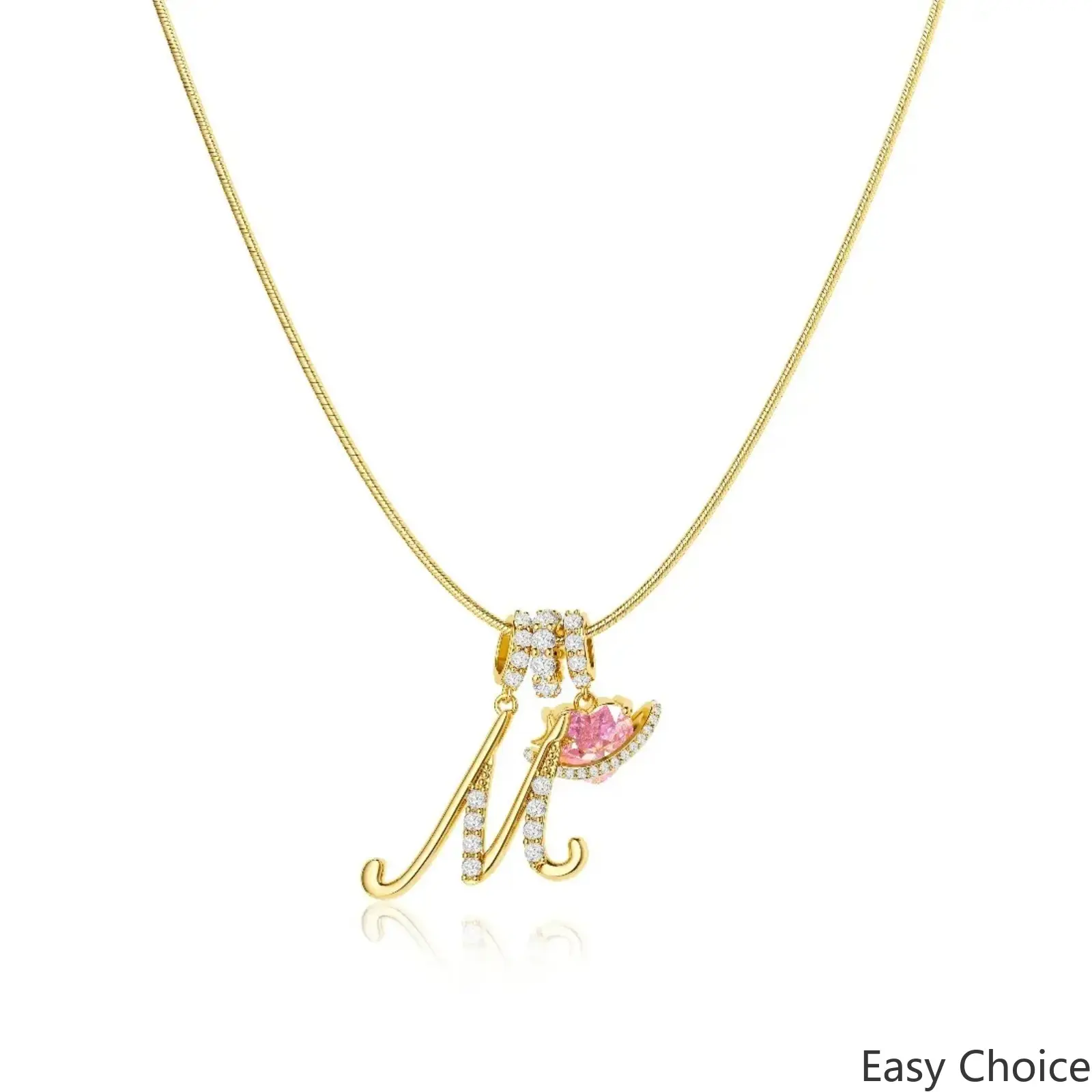 14K Gold‑Plated Layered Initial Necklace for Women, A‑Z Letter Snake Chain Choker with Pink‑Heart Zircon, Personalized Adjustable Dainty Minimalist Jewelry for Birthday, Anniversary & Holiday Gifting