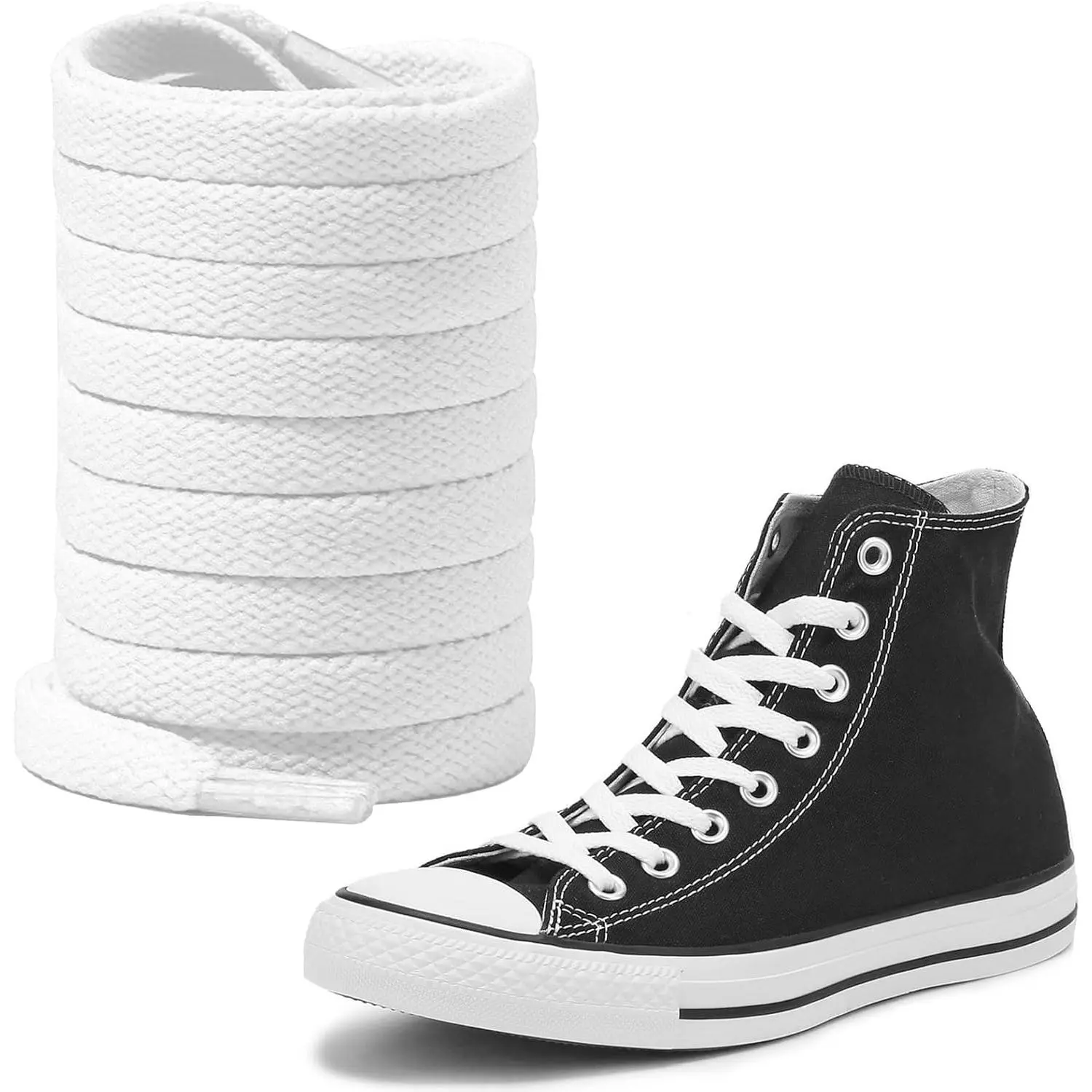 Shoe Laces for Converse Chuck Taylor, Chuck 70, One Star Sneakers | 5/16''(8mm), Flat Polyester Shoe Strings, Long Shoelaces Replacement for High Top Sneakers