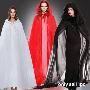 Halloween Mesh Transparent Hooded Cape, Witch Costume, Vampire Bride Plain Color Cloak, Adult Halloween, 1pc