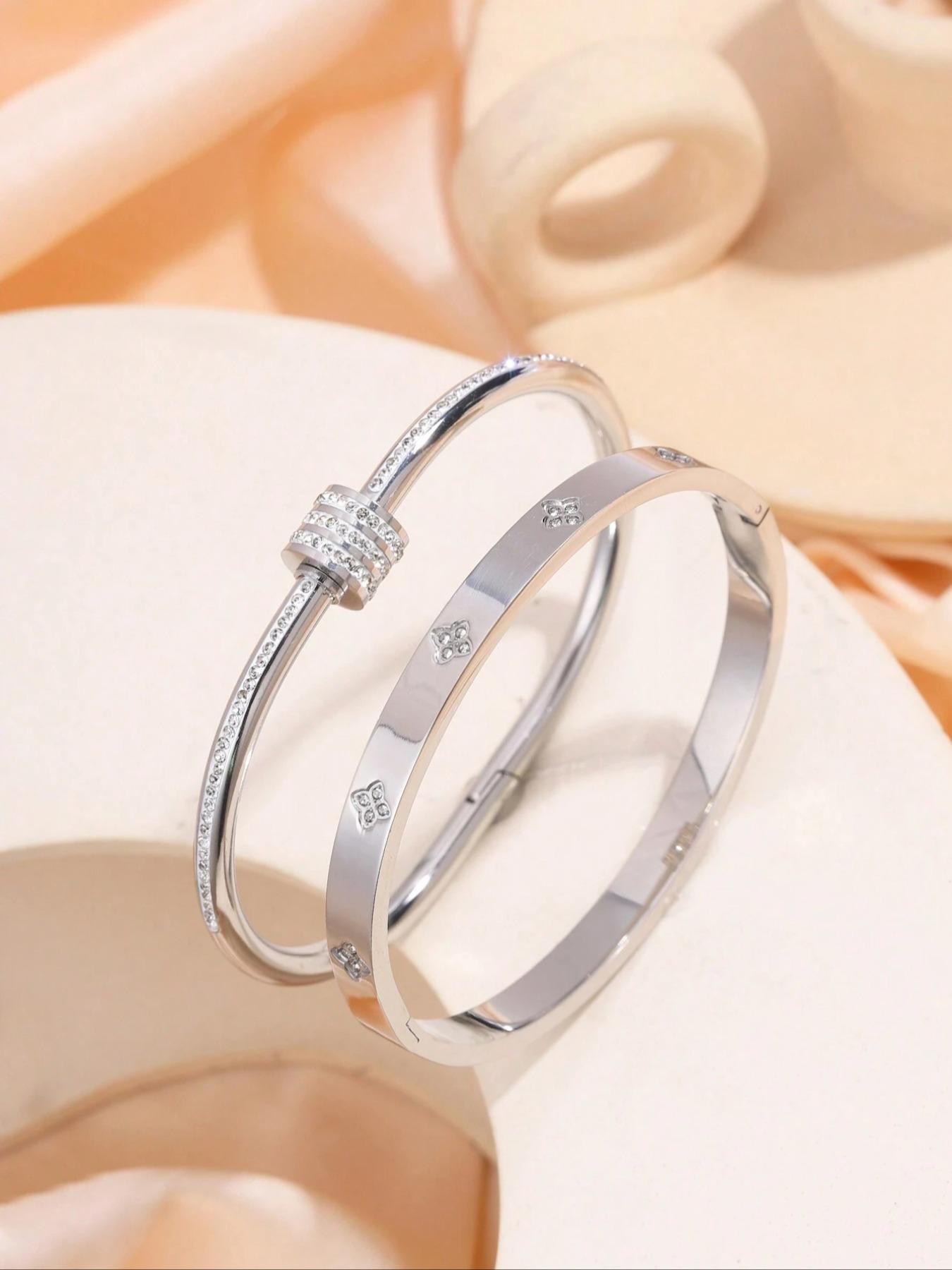 Elegant Rhinestone Decorated Bangle Bracelet, Fashion Jewelry for Party, Daily Clothing Decor, Trendy All-match & Exquisite Jewelry for Birthday Gift