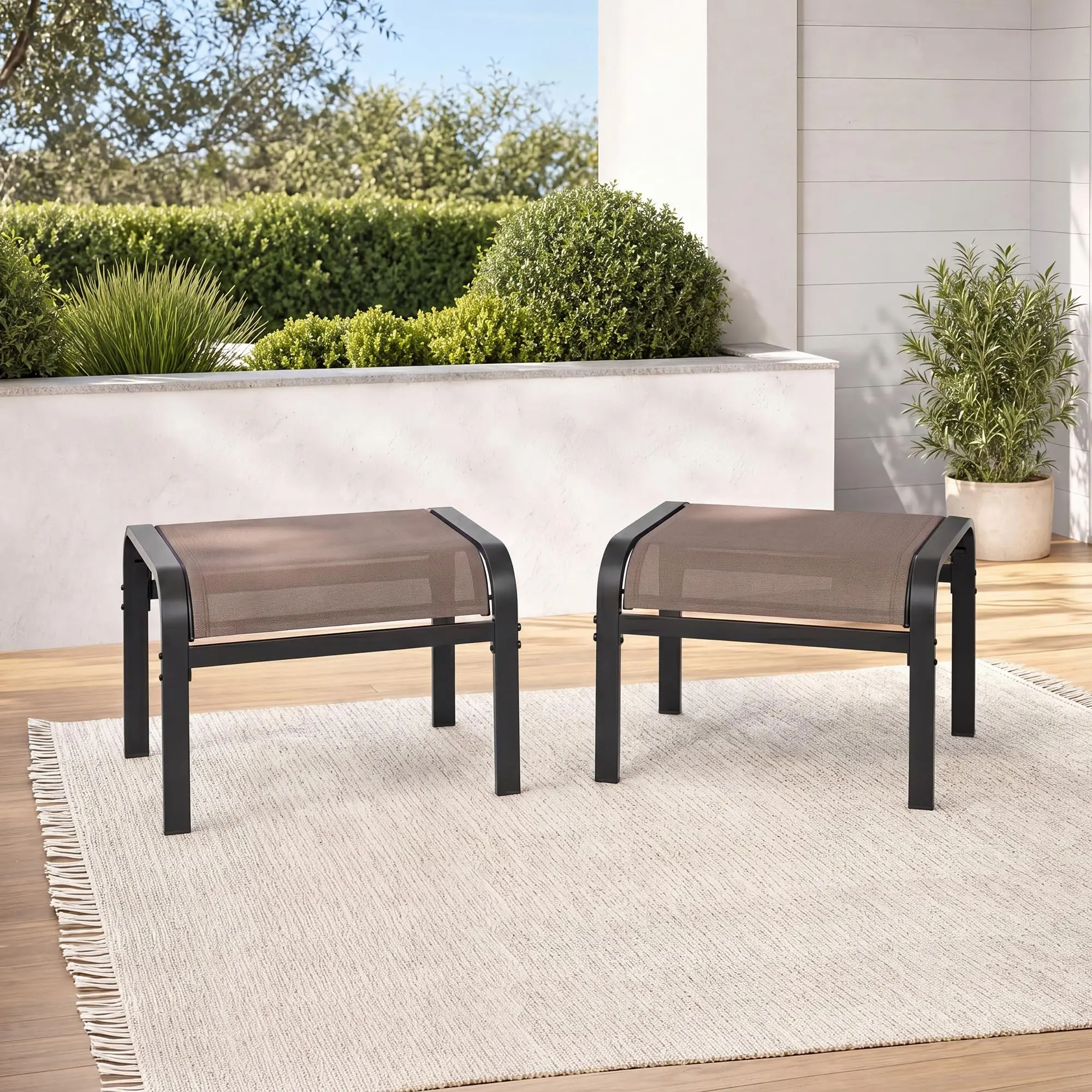 Garden Footstool Set of 2, Outdoor Foot Stool with Textilene Fabric | Stackable Oversized Foot Rest, Metal Frame, Patio Garden Pool, 200 lbs Weight Capacity,Portable Camping Foot Stool for Patio Conservatory