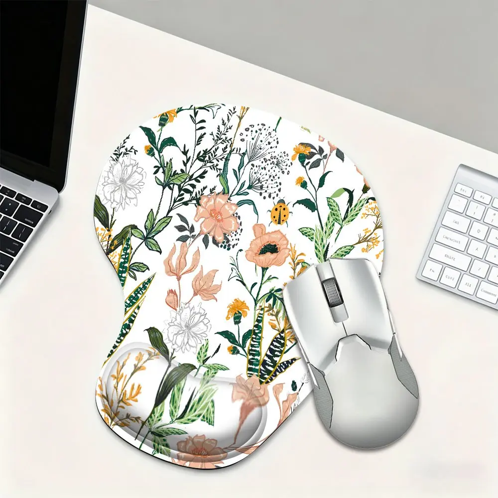 Cute Wildflower Wrist Rest Mouse Pad, Ultra-Soft Polymer Gel Frictionless Mousepad, Ergonomically Formed Wrist Bed, Cute Nature Vibe Workplace Decor for Work