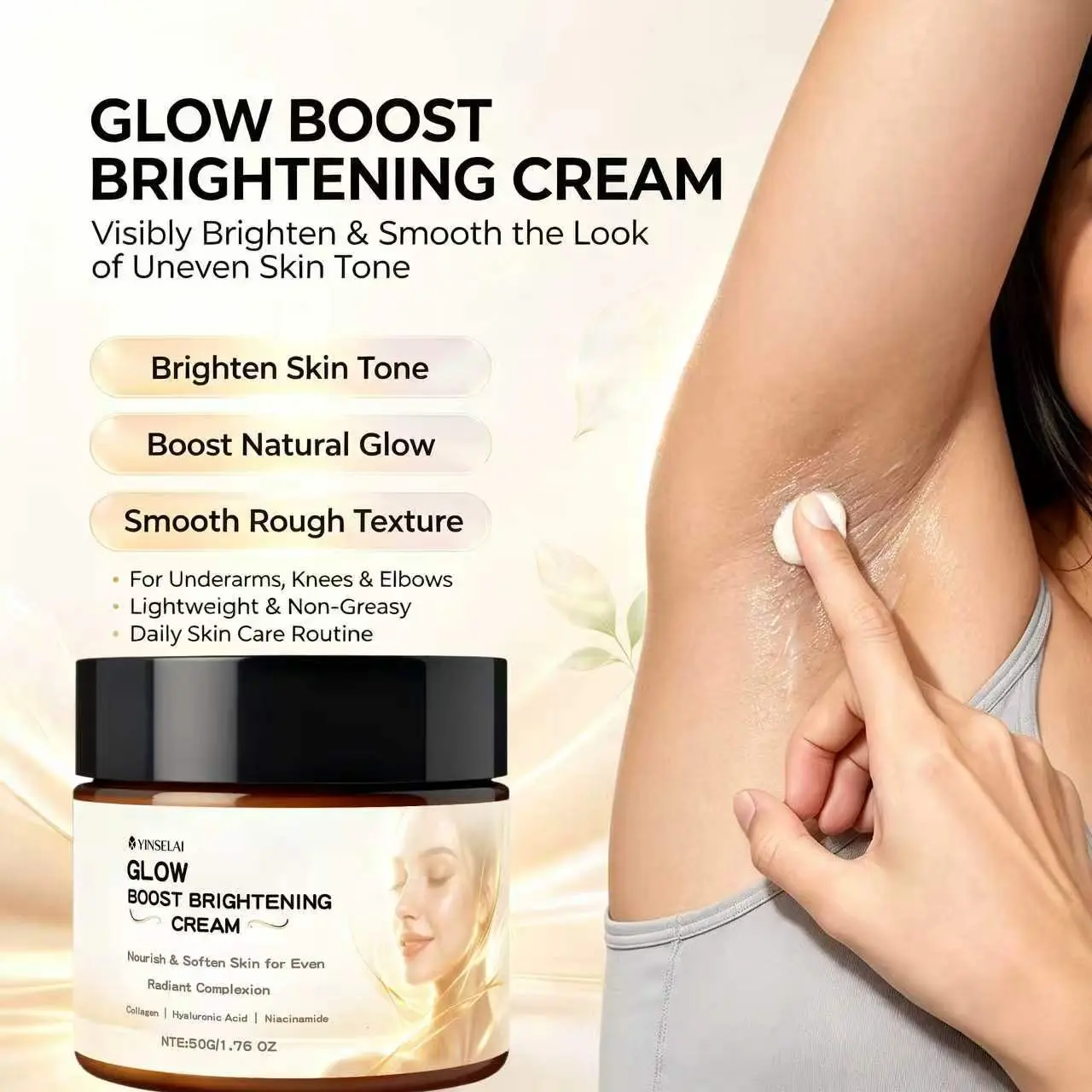 Daily Radiance Cream, Niacinamide Hyaluronic Acid Collagen, Brightening Treatment, Soft Even-Toned Skin, 50g, Skincare Essential