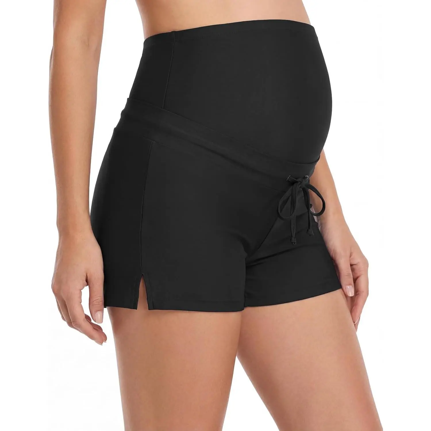 Women's Maternity Swim Shorts Over The Belly | Built in Brief, Side Slit, Drawstring, Pregnancy Bathing Suit Bottoms, Swimsuit Shorts with Liner, Beach Vacation Travel