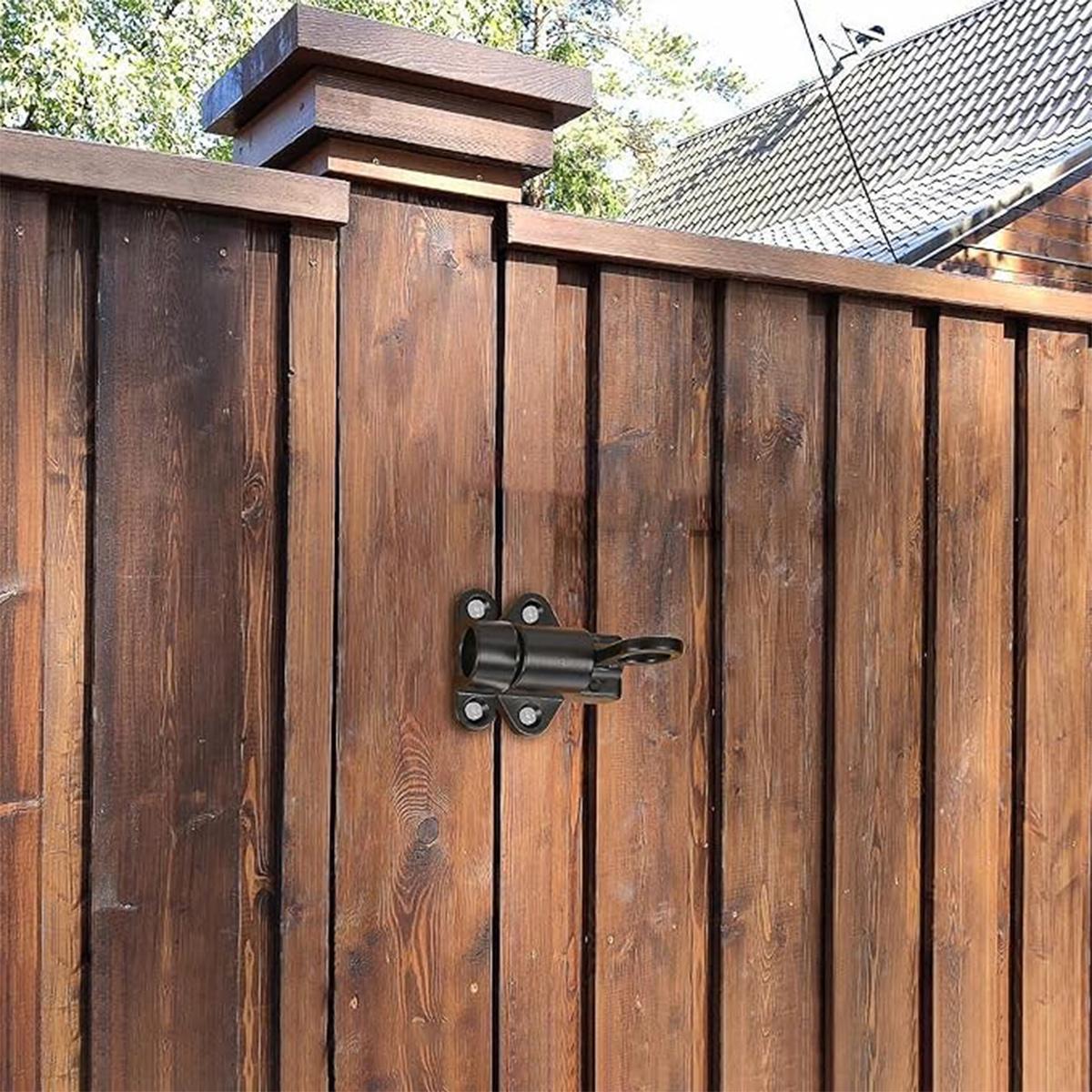 2 Packs Self-Closing Latches，Black Spring Door Lock，Resilient Bolt Latch Aluminum Alloy Safety Automatic Spring Barrel Slide Door Lock with Screws,Used for Gate,Window and Cabinet etc