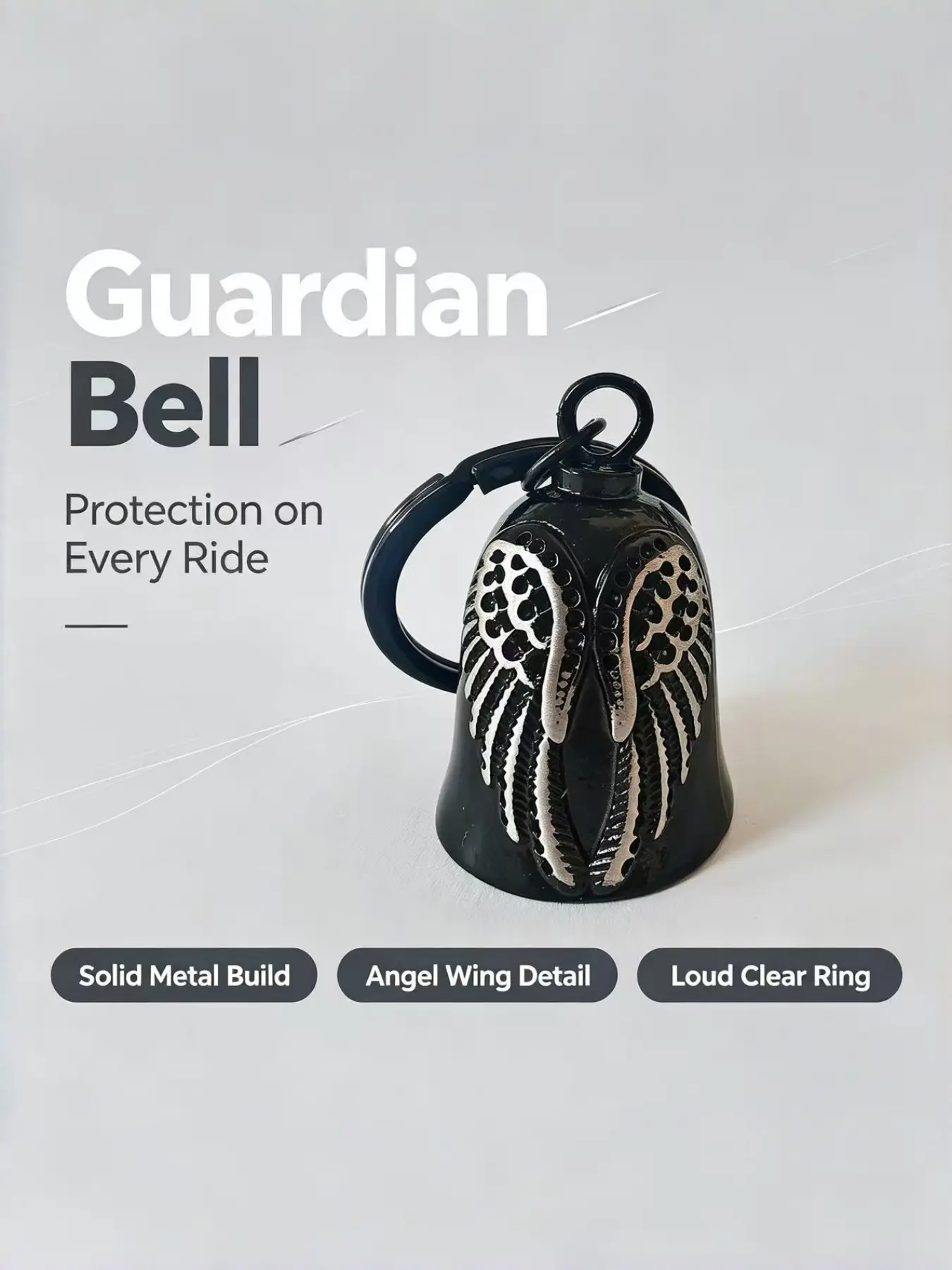 Wings Motorcycle Guardian Bell Charm, Vintage Bike Bell Keychain, Best Gift for Family, Riding Accessories, Safety Bell Pendant