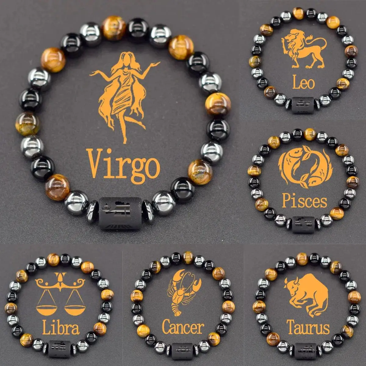 12 Zodiac Sign Energy Charm Bracelet for Men - Bracelets Jewelry, Horoscope Jewelry (Aries, Virgo, Leo, Libra), Astro Symbols