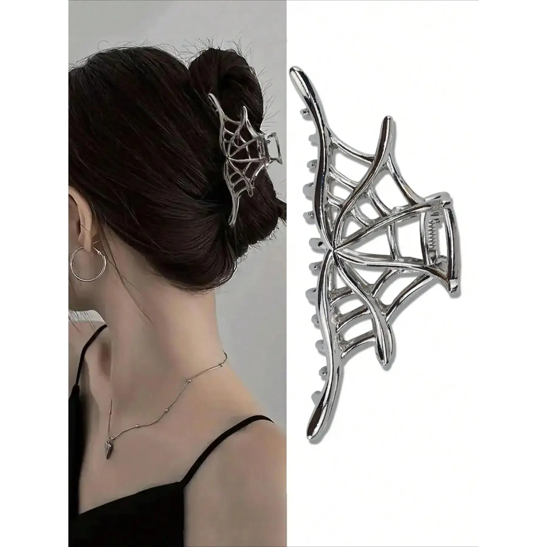 2 Pack Spider Web Hair Claw Clips for Women, LargeStrong Hold Metal Hair Claw, Hollow Out Fashion Hair Clipfor Thick Hair, Easy Grip Non-Slip Hair Accessories,Daily Wear, Work, Date & Street Style