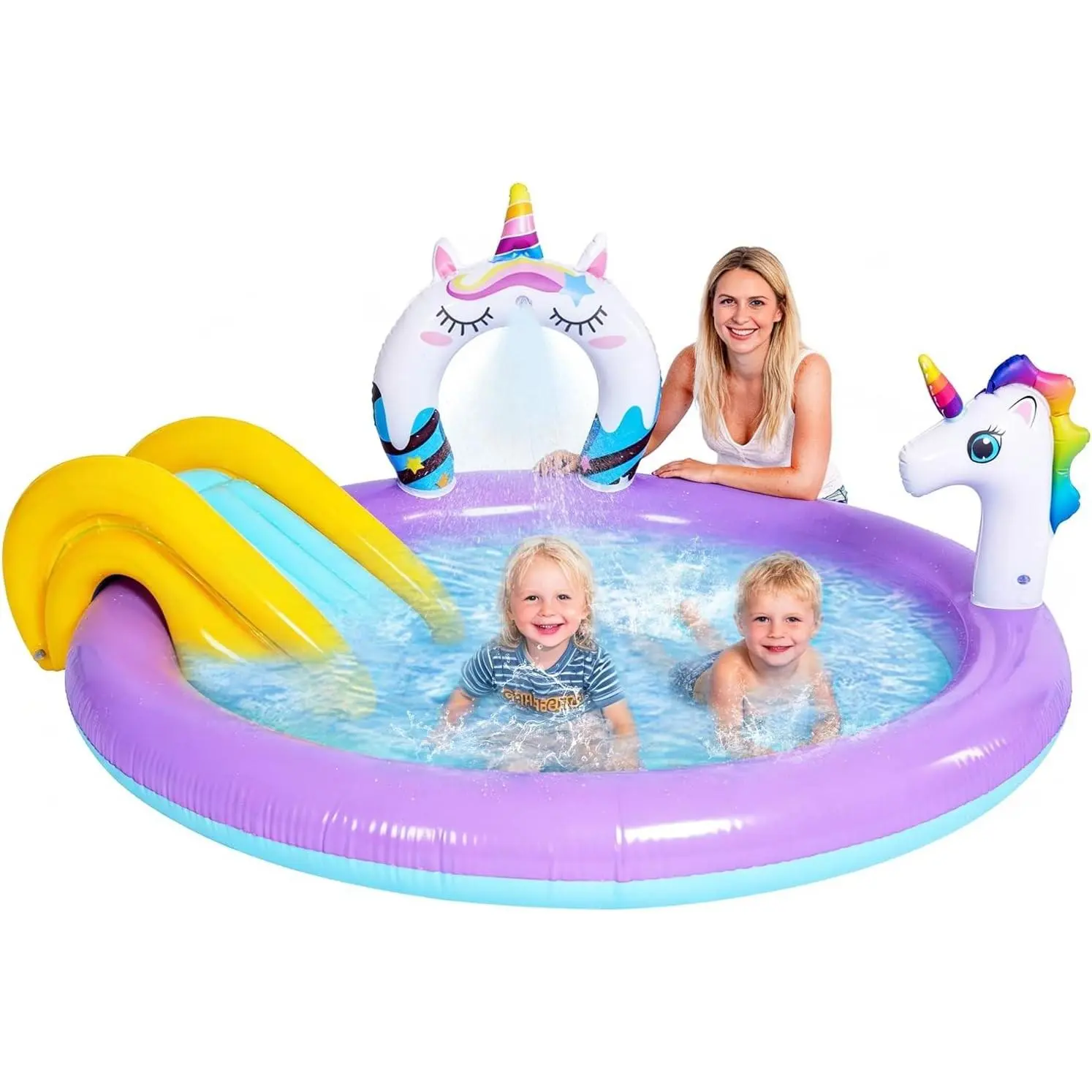 Unicorn Inflatable Swimming Pool with Water Slides, Inflatable Play Center Kiddie Pool with Water Sprayer Garden Outdoor Backyard