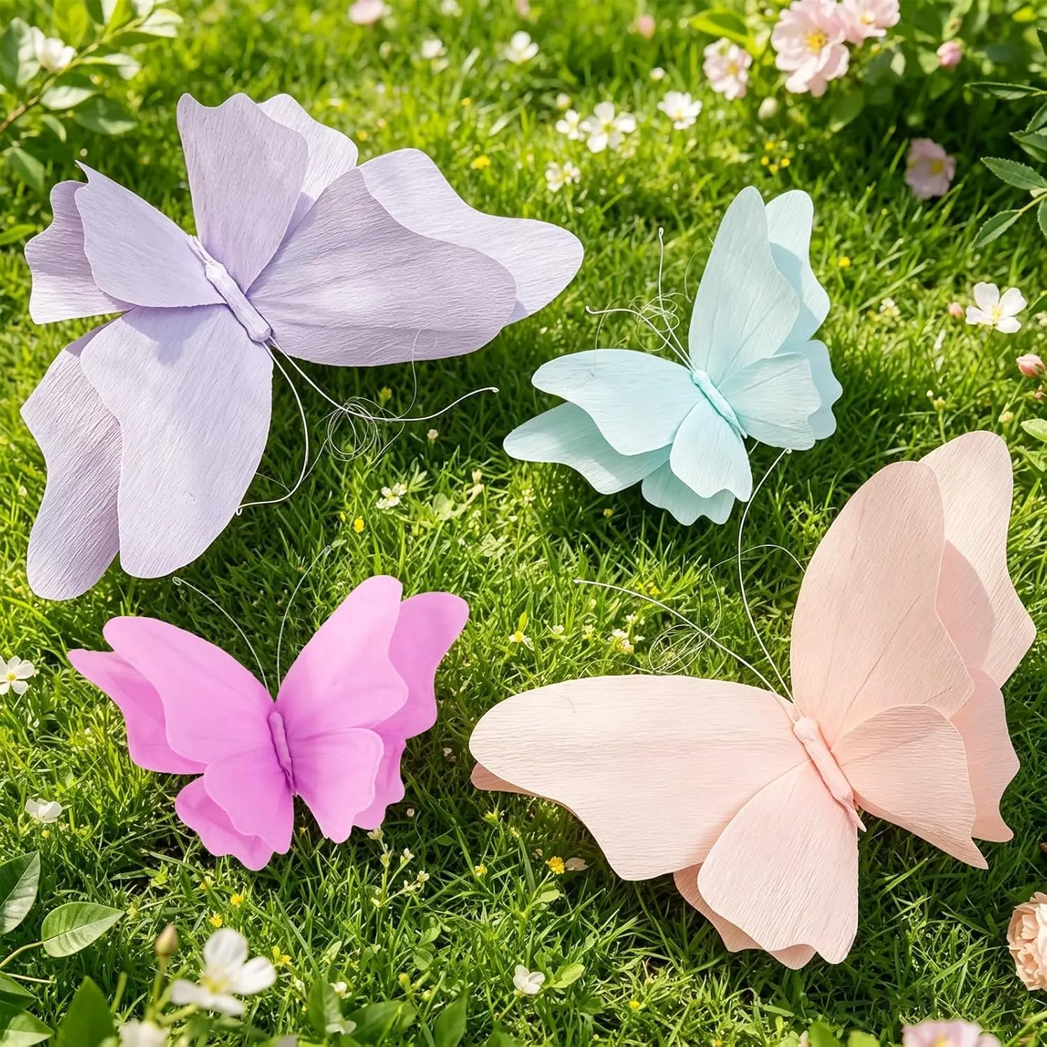 3D Hanging Butterfly Decorations, Butterfly Birthday Party Decorations, 4 Pcs Crepe Paper Butterfly Hanging Decorations for Girls, Women, Flower Garden Party Decorations