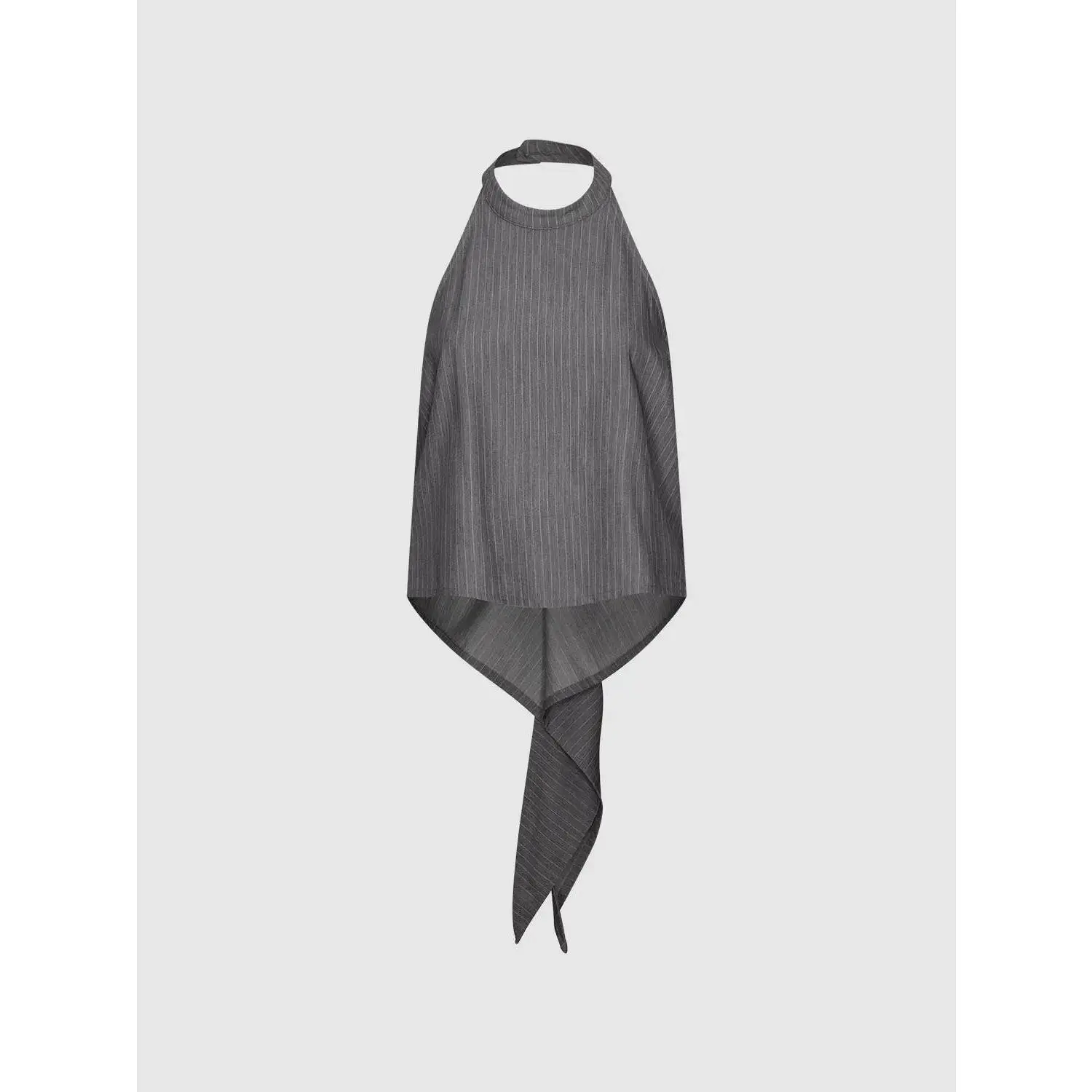 URBAN REVIVO Women's Elegant Grey Striped Halter Top - Sleeveless Shawl-Detail Overhead Blouse, Elastane Fabric, Slight Stretch, Smooth, Breathable, Drape, Refined Layer